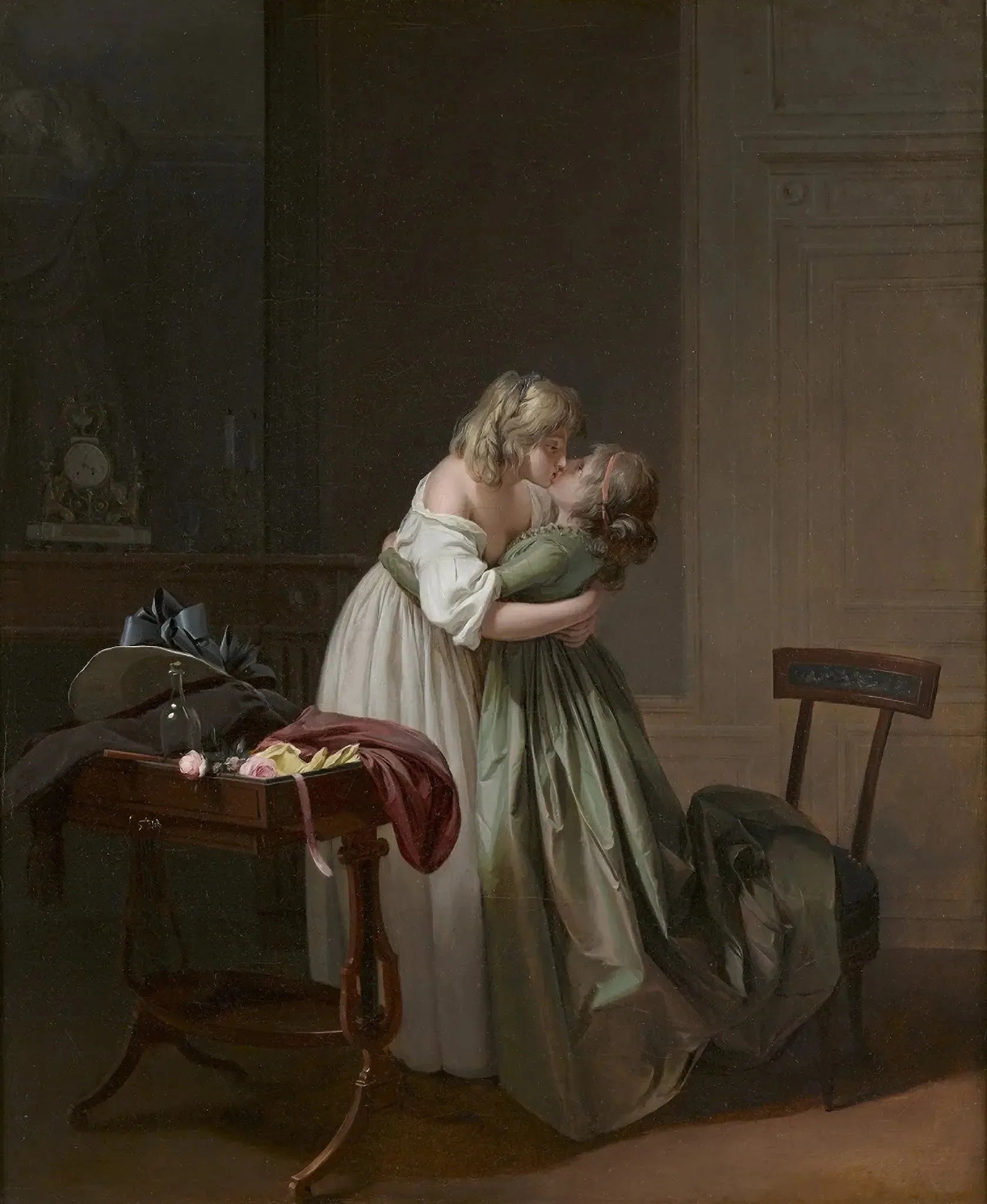 Deux jeunes femmes s'embrassant - Louis-Léopold Boilly image 1 reproduction de peinture à l’huile