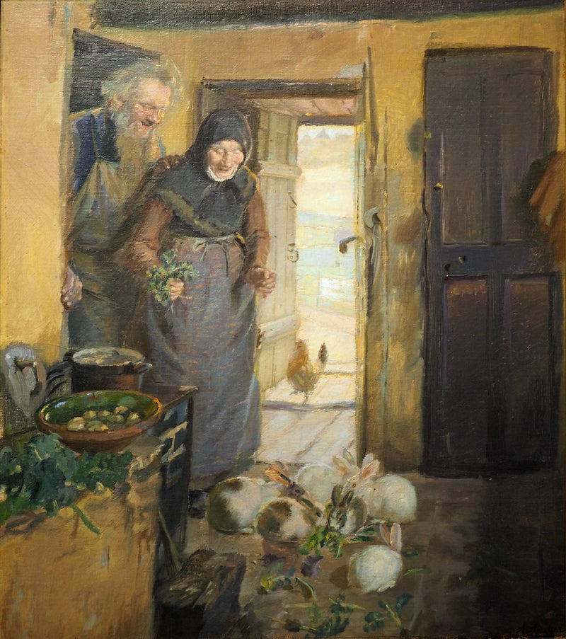 ผู้สูงอายุสองคนและกระต่ายของพวกเขา - Anna Ancher