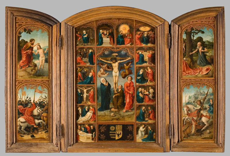 Drieluik met Christus aan het kruis en de zeven smarten en vreugden van Maria - Bernard van Orley
