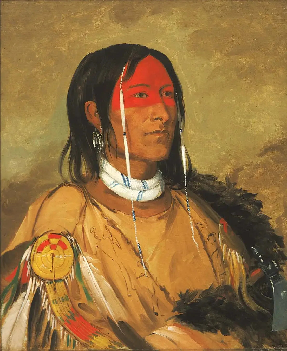 Eeh-tow-wées-ka-zeet, Celui qui a les yeux derrière lui (également connu sous le nom de Bras cassé), un courageux éminent - George Catlin image 1 reproduction artisanale de tableau