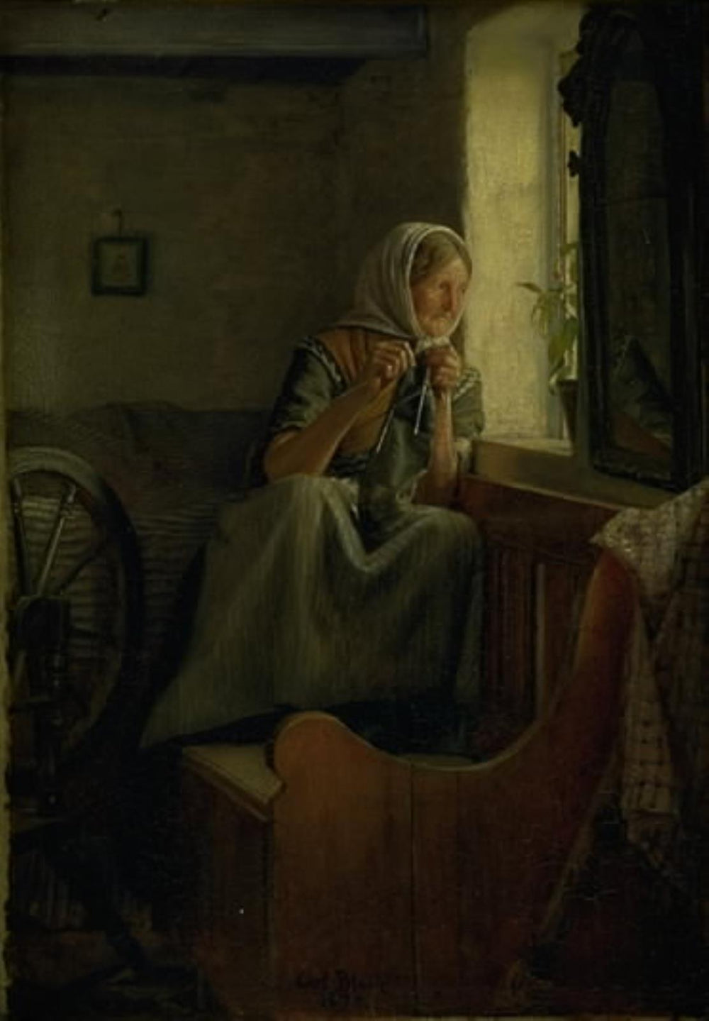 En gammel bondekone der ud af et vindue - Carl Heinrich Bloch - Alpha Reproduction
