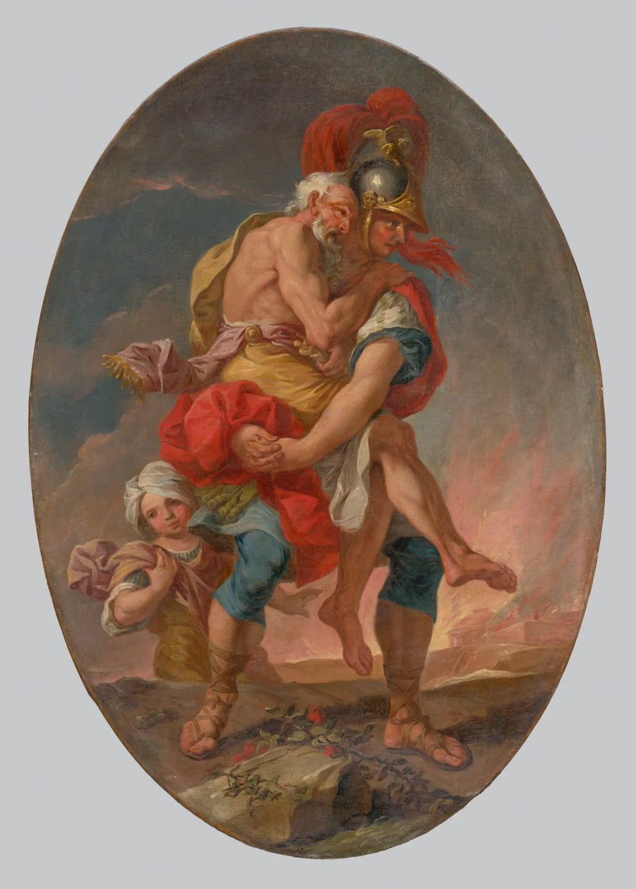 Énée sauve Anchise de Troie en flammes - Johann Heinrich Schönfeld