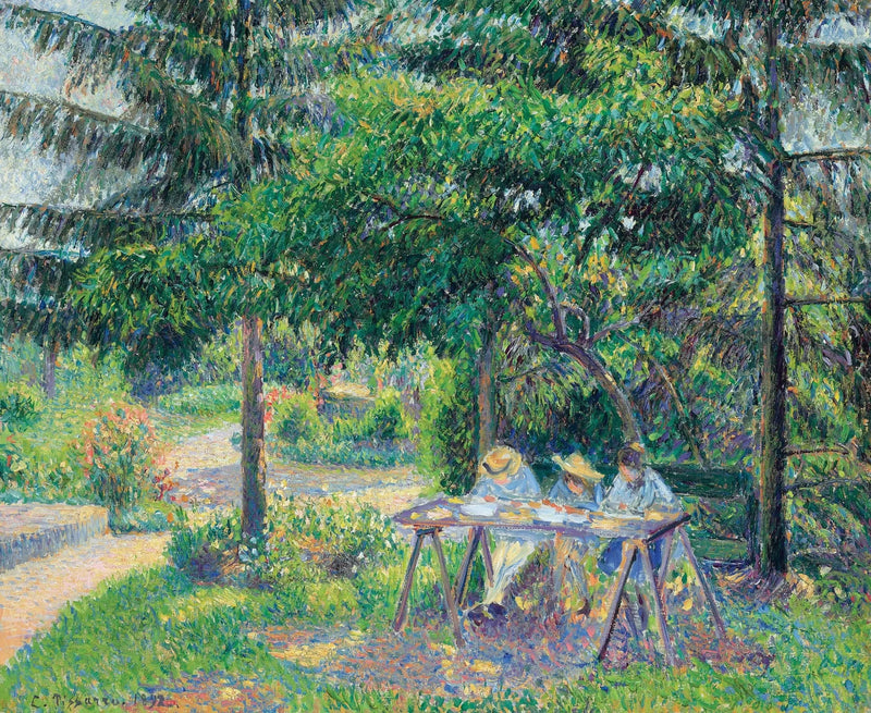 เด็กๆ นั่งอยู่ที่โต๊ะในสวน, Éragny - Camille Pissarro