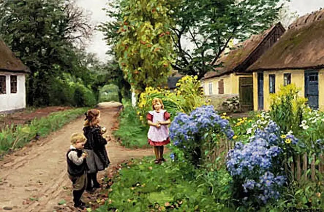 เด็กๆ ที่ Kirkestien. Jyllinge. - H. A. Brendekilde