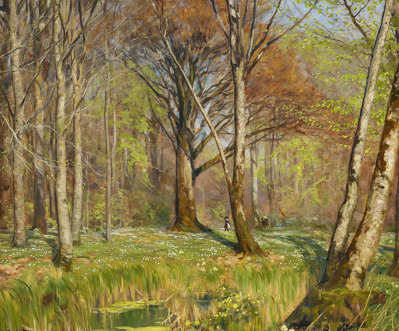 เด็กในป่าในฤดูใบไม้ผลิ ดอกแอนโมเน่กำลังบาน - H. A. Brendekilde