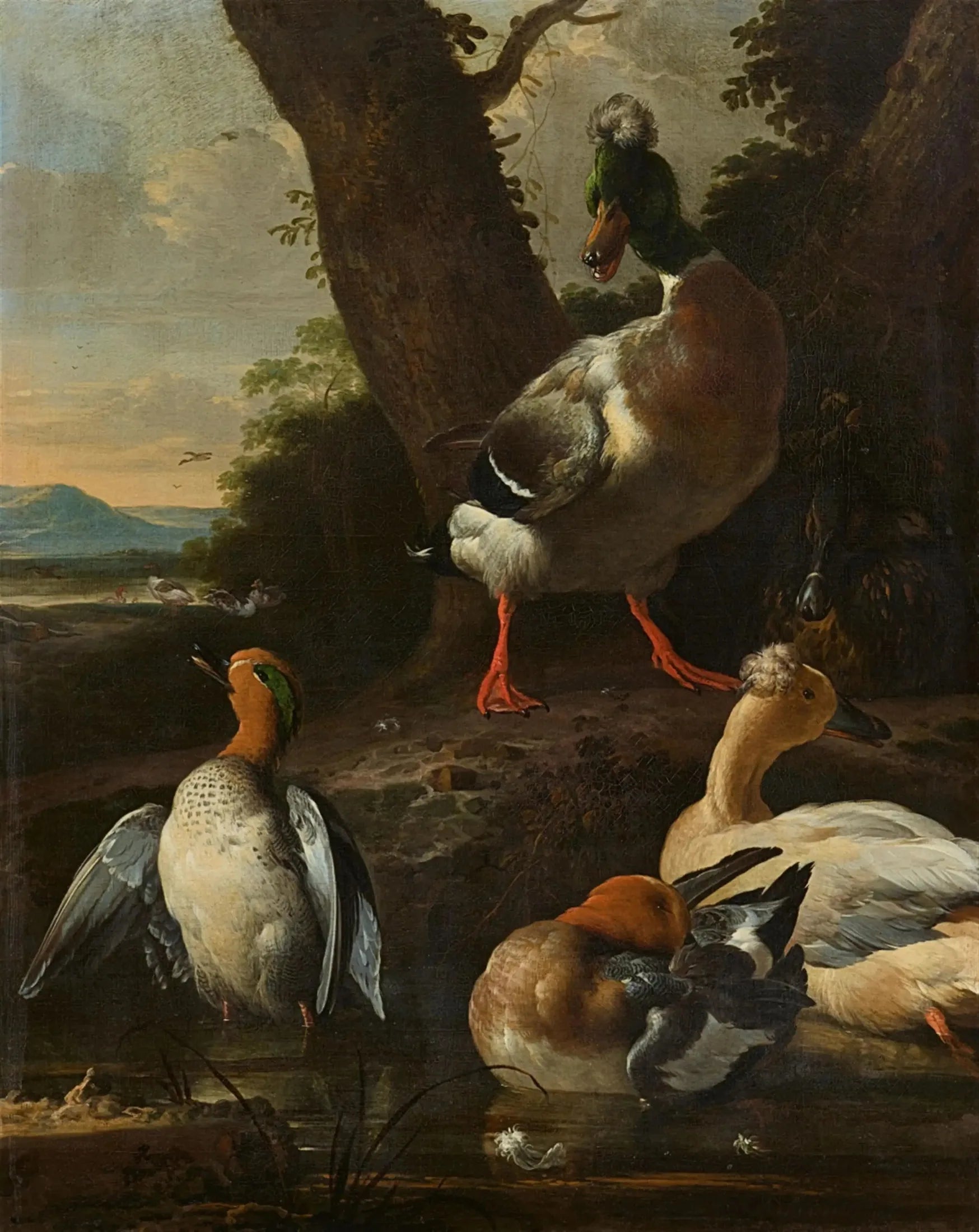 Enten in bewaldeter Landschaft - Melchior de Hondecoeter image 1 copie de tableau peinte à la main