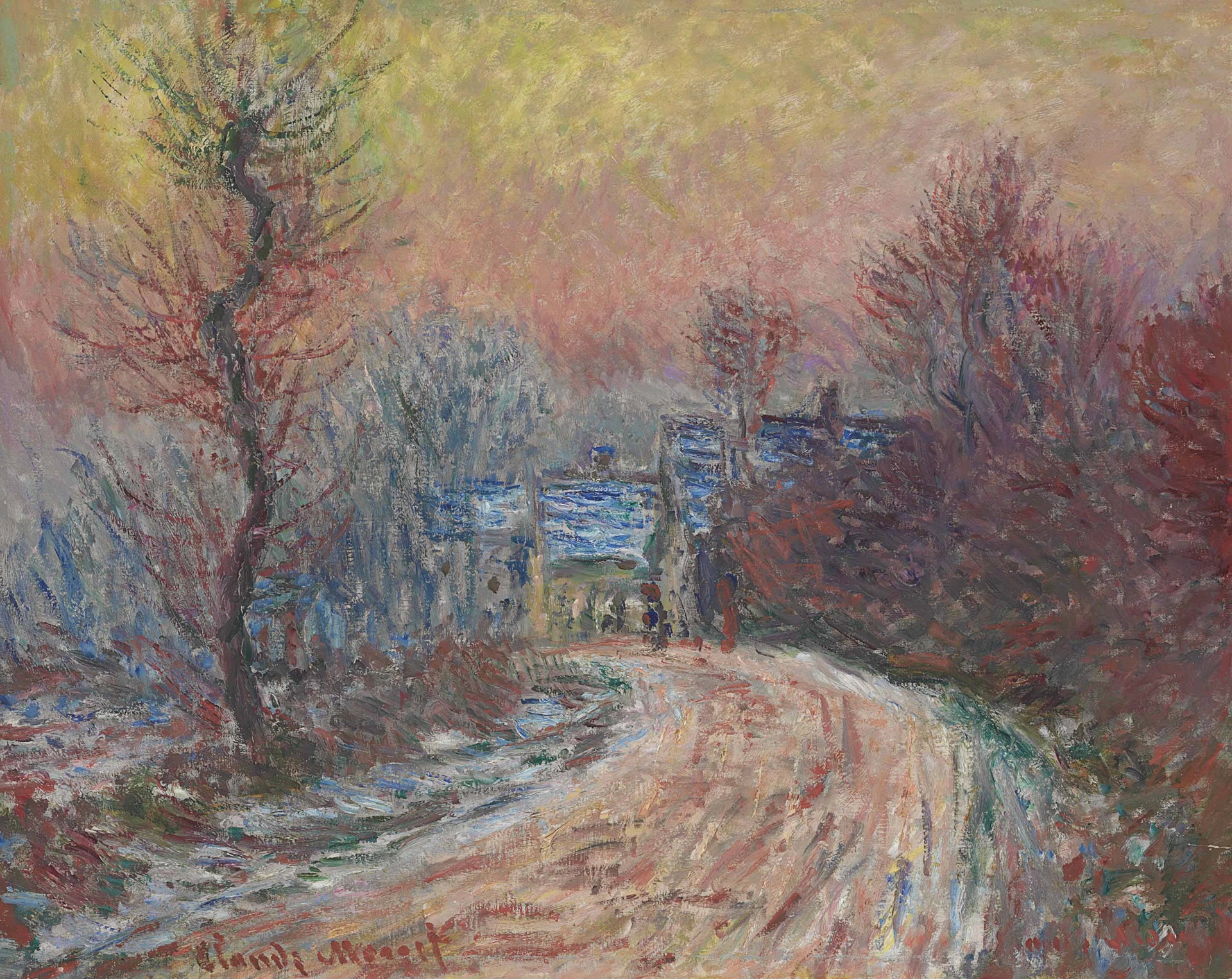 Entrée de Giverny en hiver, soleil couchant W966 par Claude Monet