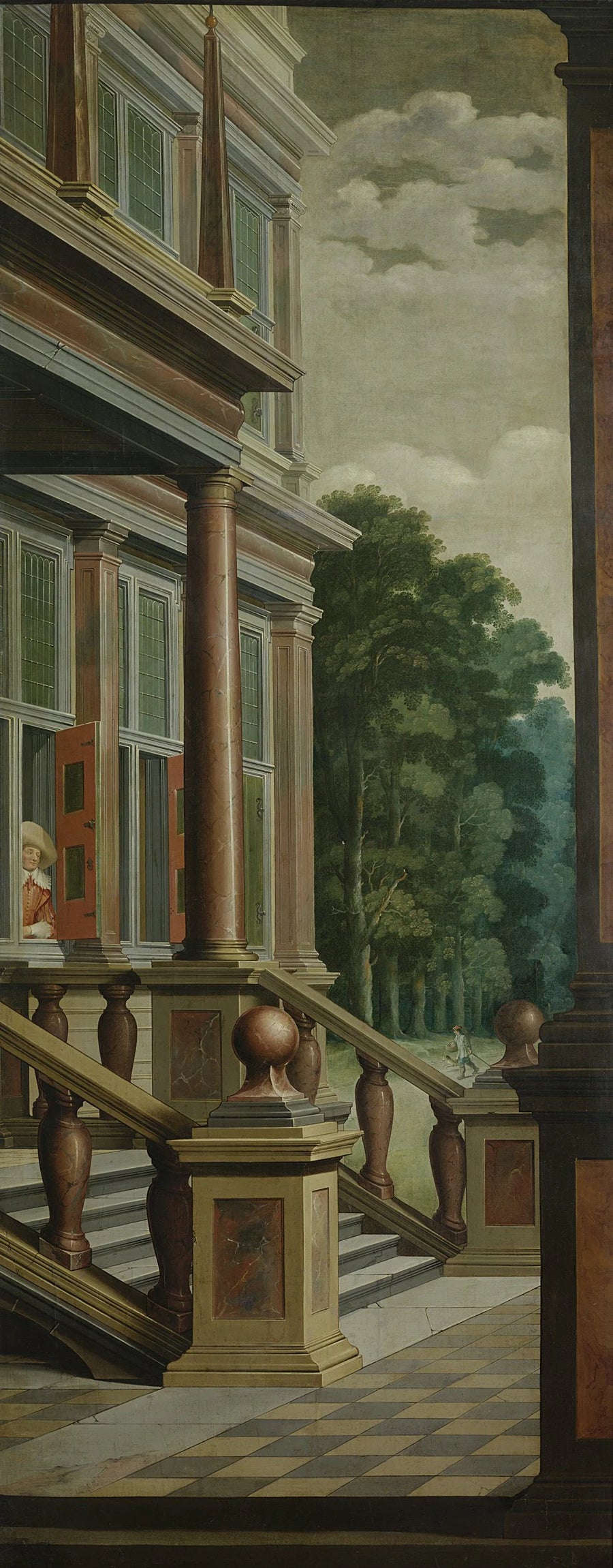 Un escalier extérieur (moitié droite de la photo). Partie d'une peinture de salle en sept parties. - Dirk van Delen