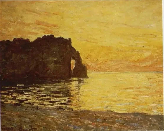 Étretat หน้าผา และ Porte d'Aval เมื่อพระอาทิตย์ตก W1015a - Claude Monet