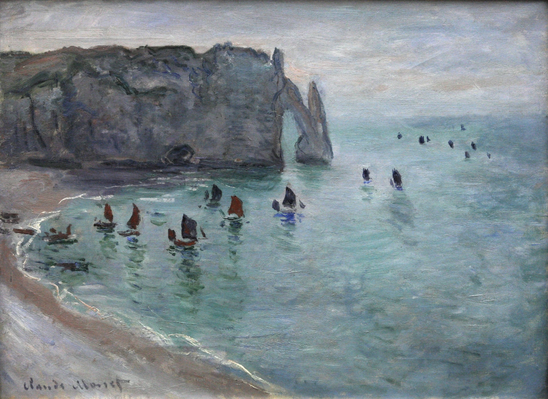 Étretat, la porte d’Aval, bateaux de pêche sortant du port W1047 par Claude Monet, Musée des Beaux-Arts de Dijon