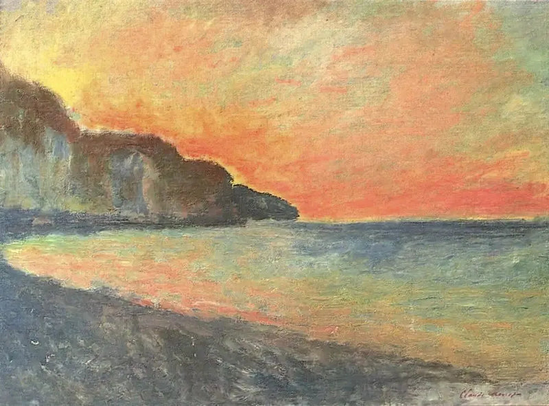 หน้าผาที่ปูร์วิลล์ พระอาทิตย์ตก - Claude Monet
