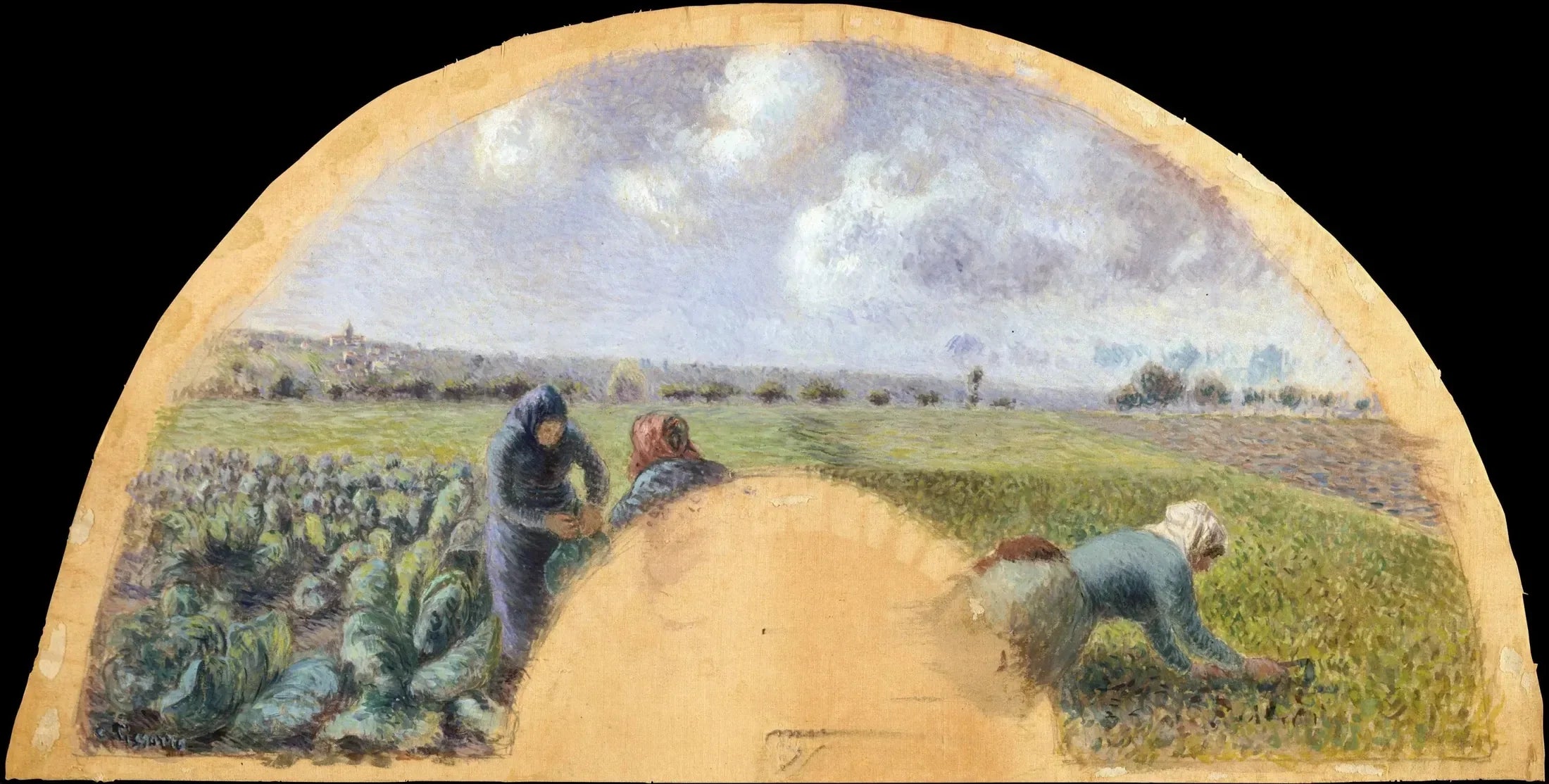 Fan Mount : Les Cueilleurs de choux - Camille Pissarro image 1 reproduction artisanale de tableau