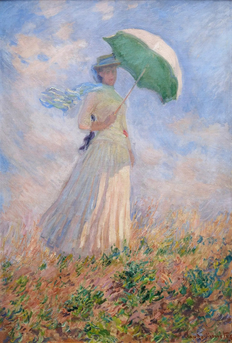 ผู้หญิงถือร่มหันไปทางขวา - Claude Monet