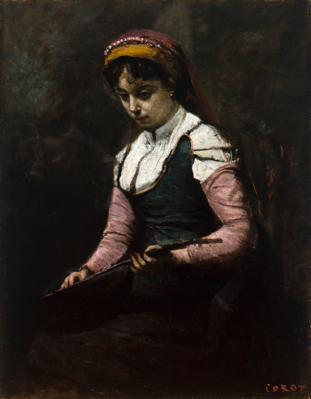 Femme à la Mandoline - Jean-Baptiste Camille Corot image 1 reproduction d’œuvre d’art à l’huile