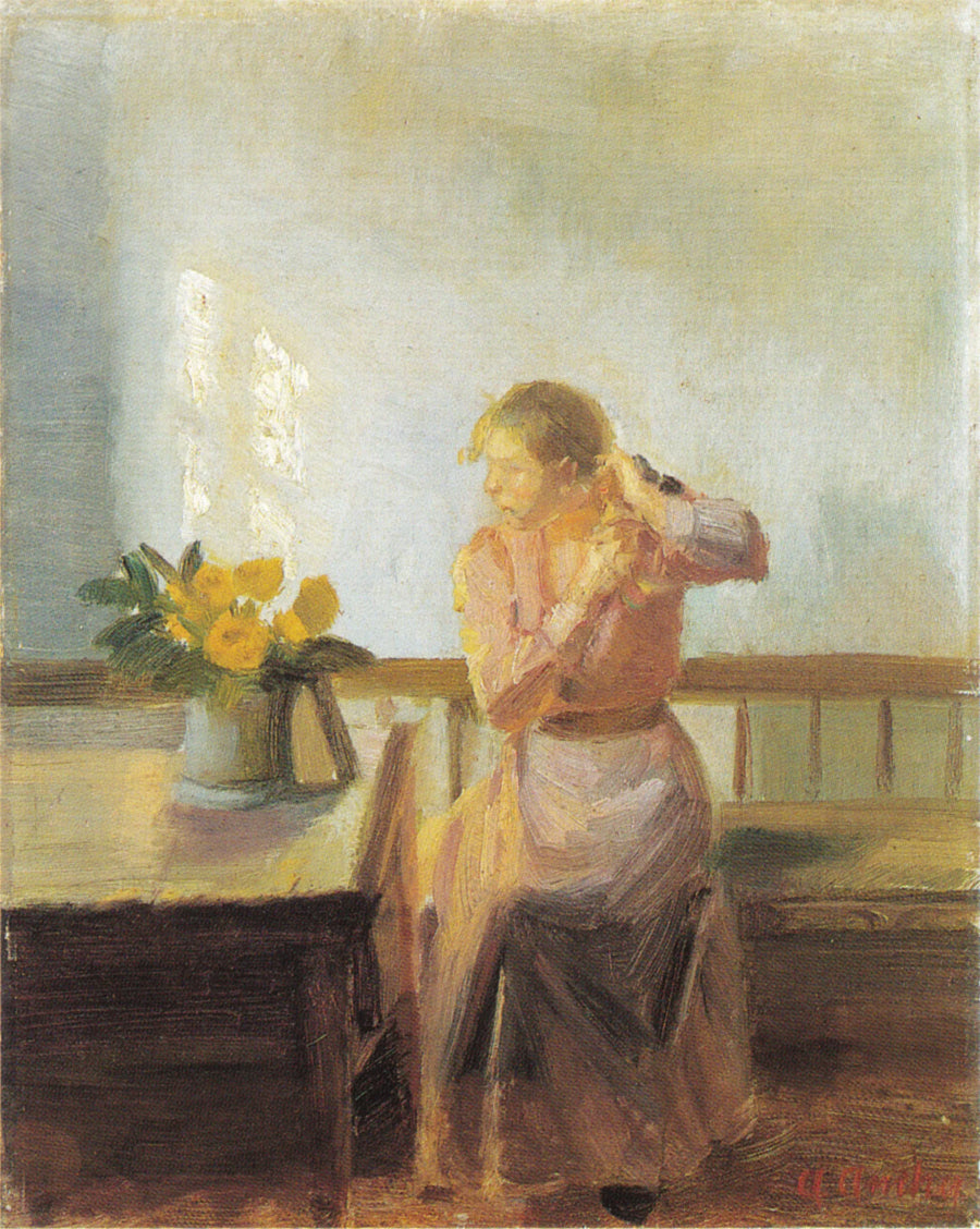 ผู้หญิงนั่ง, ถักผมของเธอ - Anna Ancher