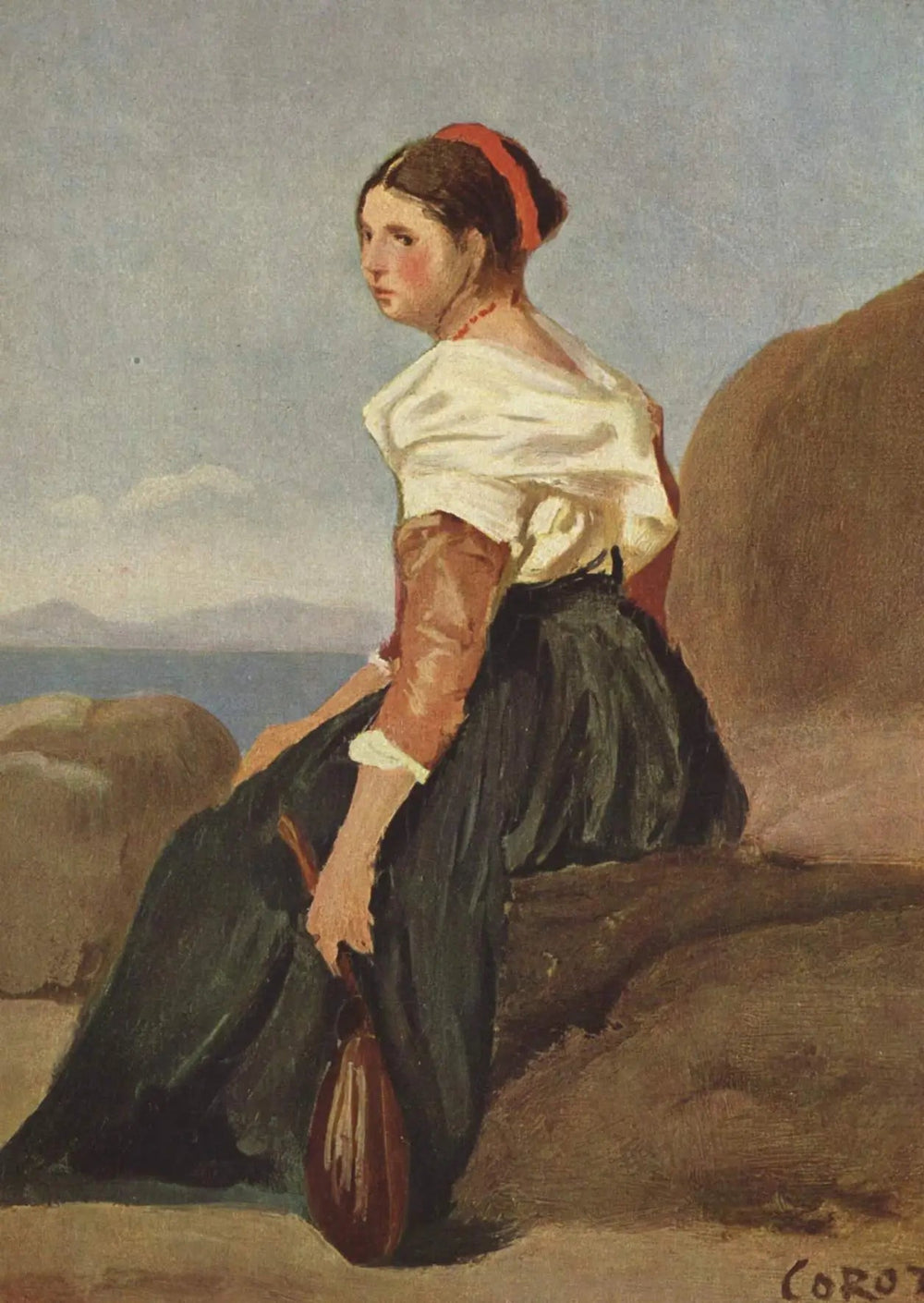 Femme avec mandoline - Jean-Baptiste Camille Corot image 1 reproduction artisanale de tableau