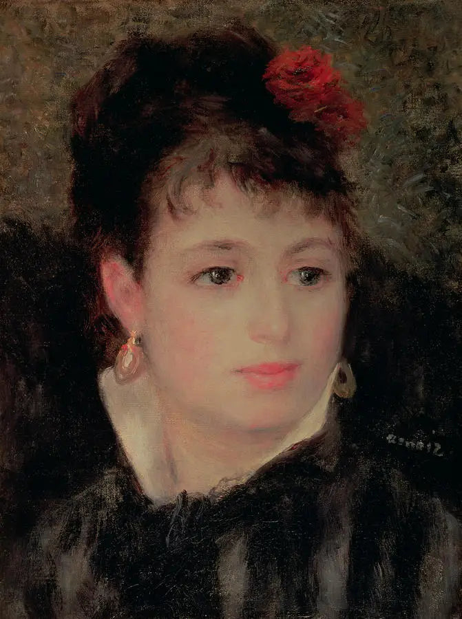 Femme avec une rose dans les cheveux - Pierre-Auguste Renoir image 1 copie peinte à la main à l’huile