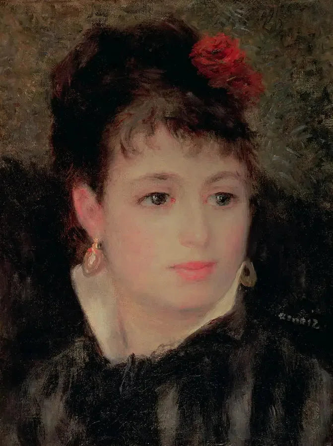 Femme avec une rose dans les cheveux - Pierre-Auguste Renoir image 1 copie peinte à la main à l’huile