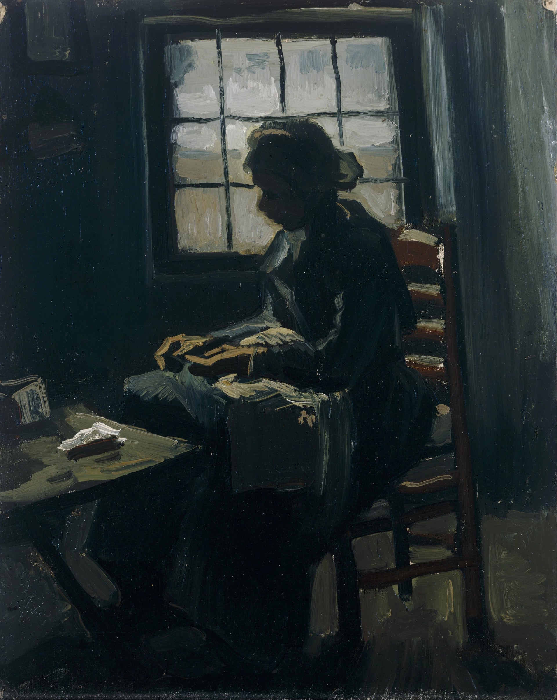 Femme cousant devant une fenêtre F71 JH719 — Vincent van Gogh
