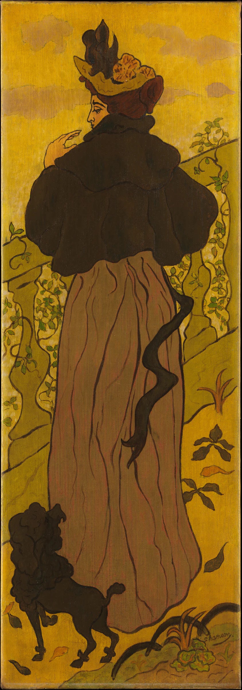 Femme debout à côté d'une balustrade avec un caniche - Paul Ranson