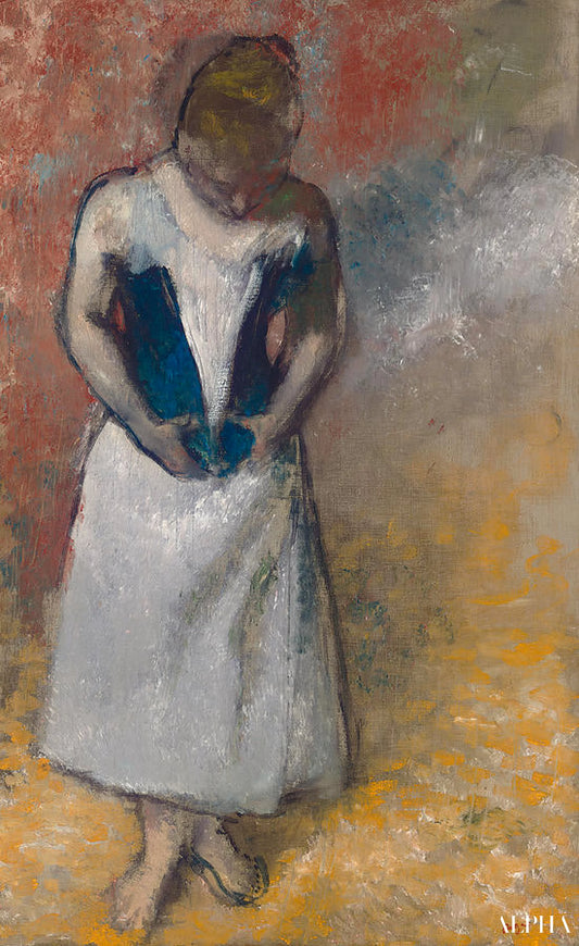 Femme debout de face, serrant son corset - Edgar Degas - Reproductions de tableaux et peintures haut de gamme