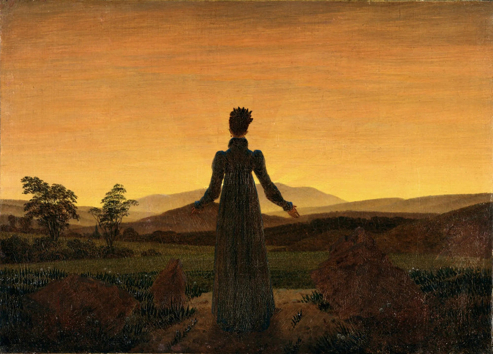 Femme devant le coucher de soleil - Caspar David Friedrich image 1 reproduction artisanale de tableau