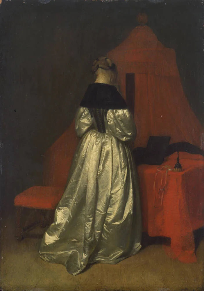 Femme en robe de satin blanc - Gerard ter Borch image 1 copie de tableau peinte à la main