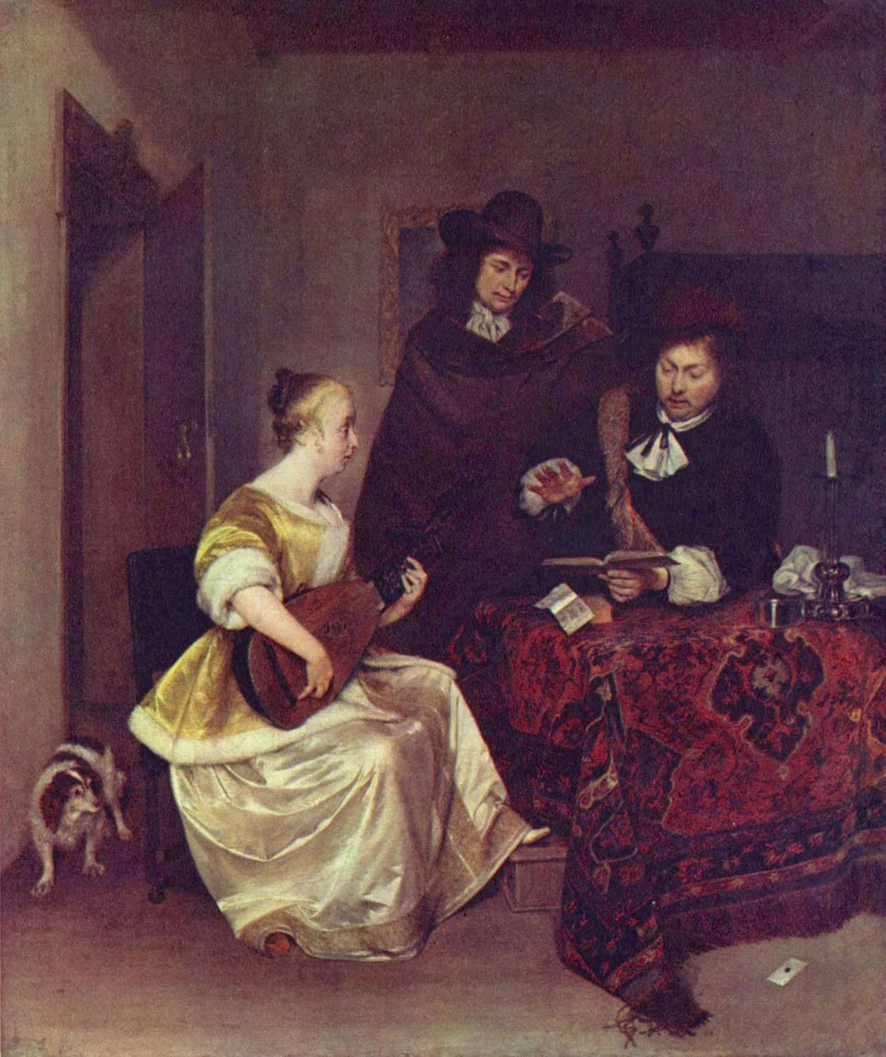 Femme jouant du luth à deux hommes - Gerard ter Borch image 1 copie de tableau peinte à la main