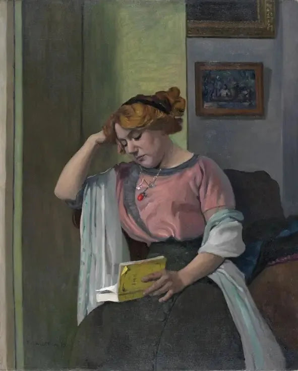 Femme lisant dans un intérieur - Félix Vallotton image 1 copie peinte à la main à l’huile