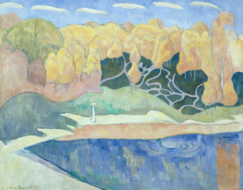 ผู้หญิงเดินบนฝั่งแม่น้ำ Aven - Émile Bernard