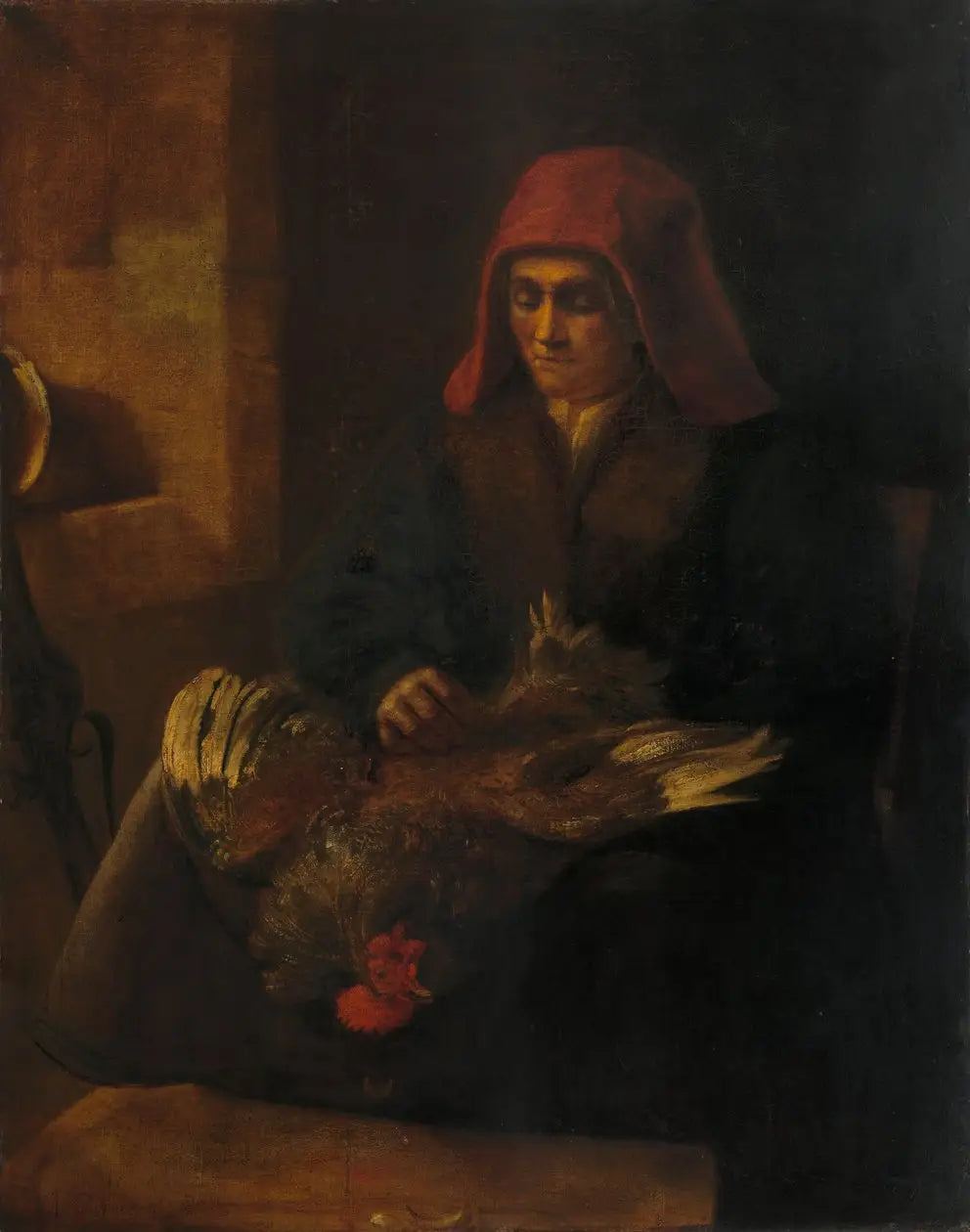 Femme plumant une volaille - Rembrandt image 1 reproduction d’œuvre d’art à l’huile