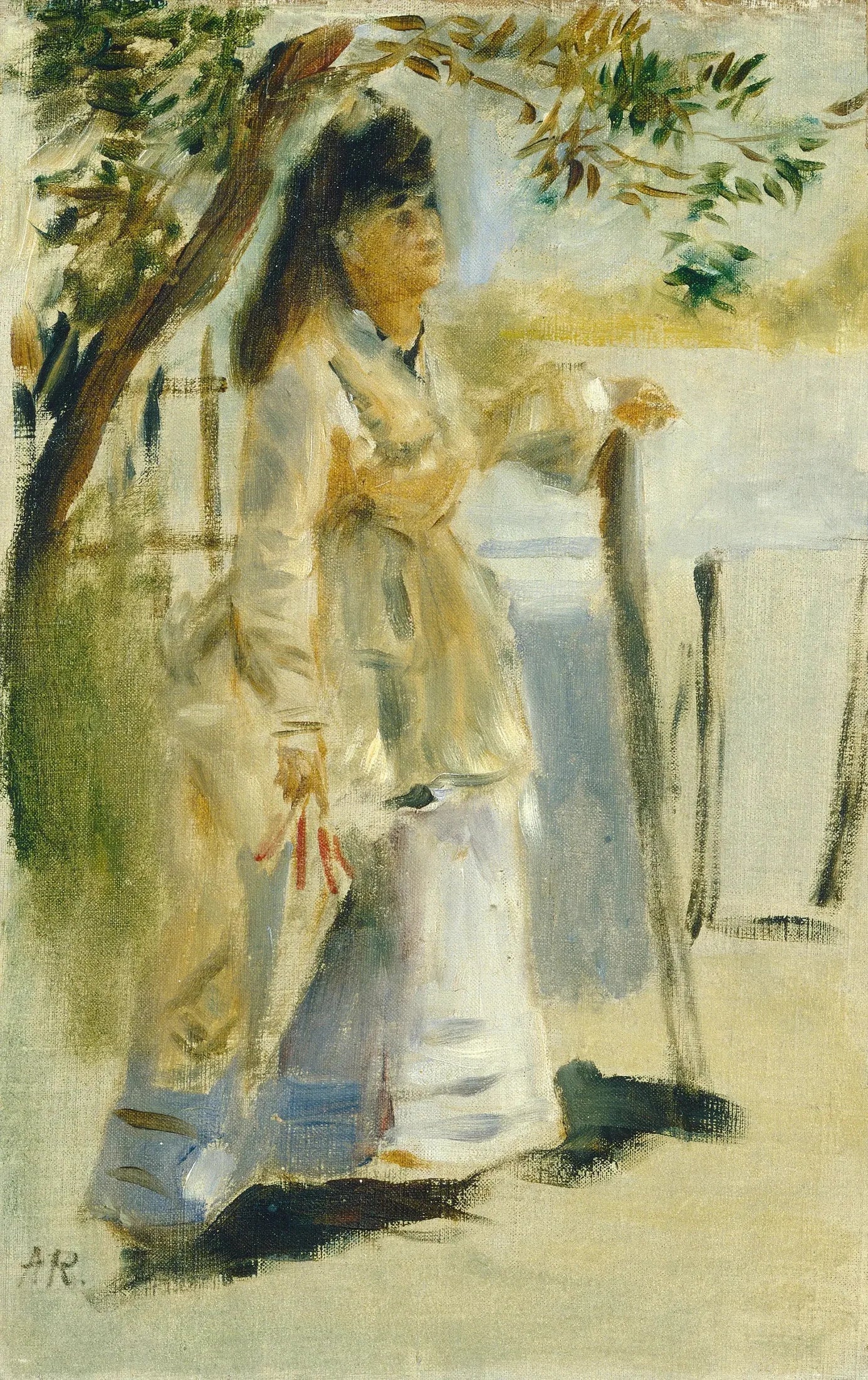 Femme près d'une clôture - Pierre-Auguste Renoir image 1 reproduction artisanale de tableau