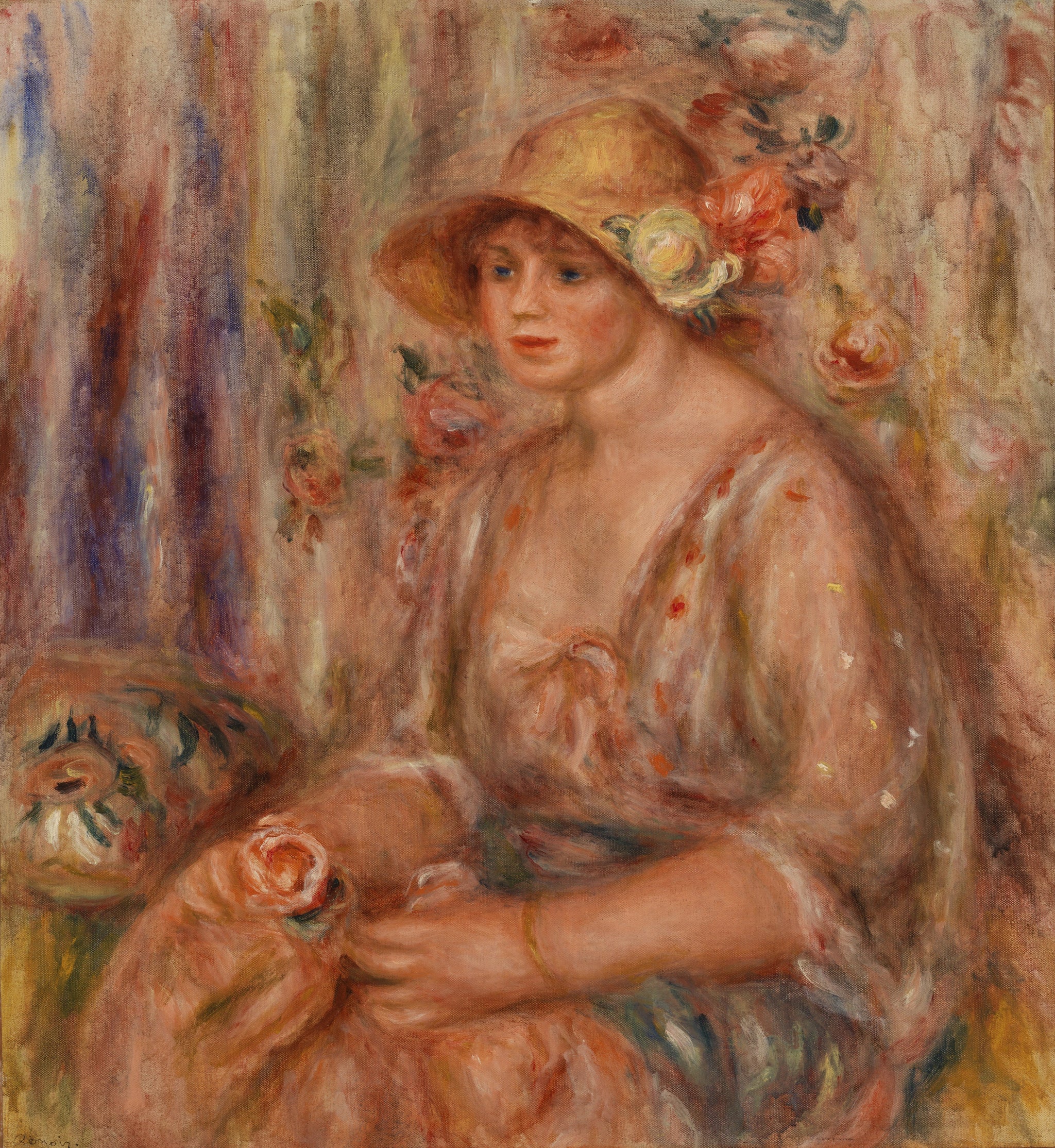 Femme en robe de mousseline de Renoir, 1917, Barnes Foundation BF145 – reproduction peinture à l’huile sur toile