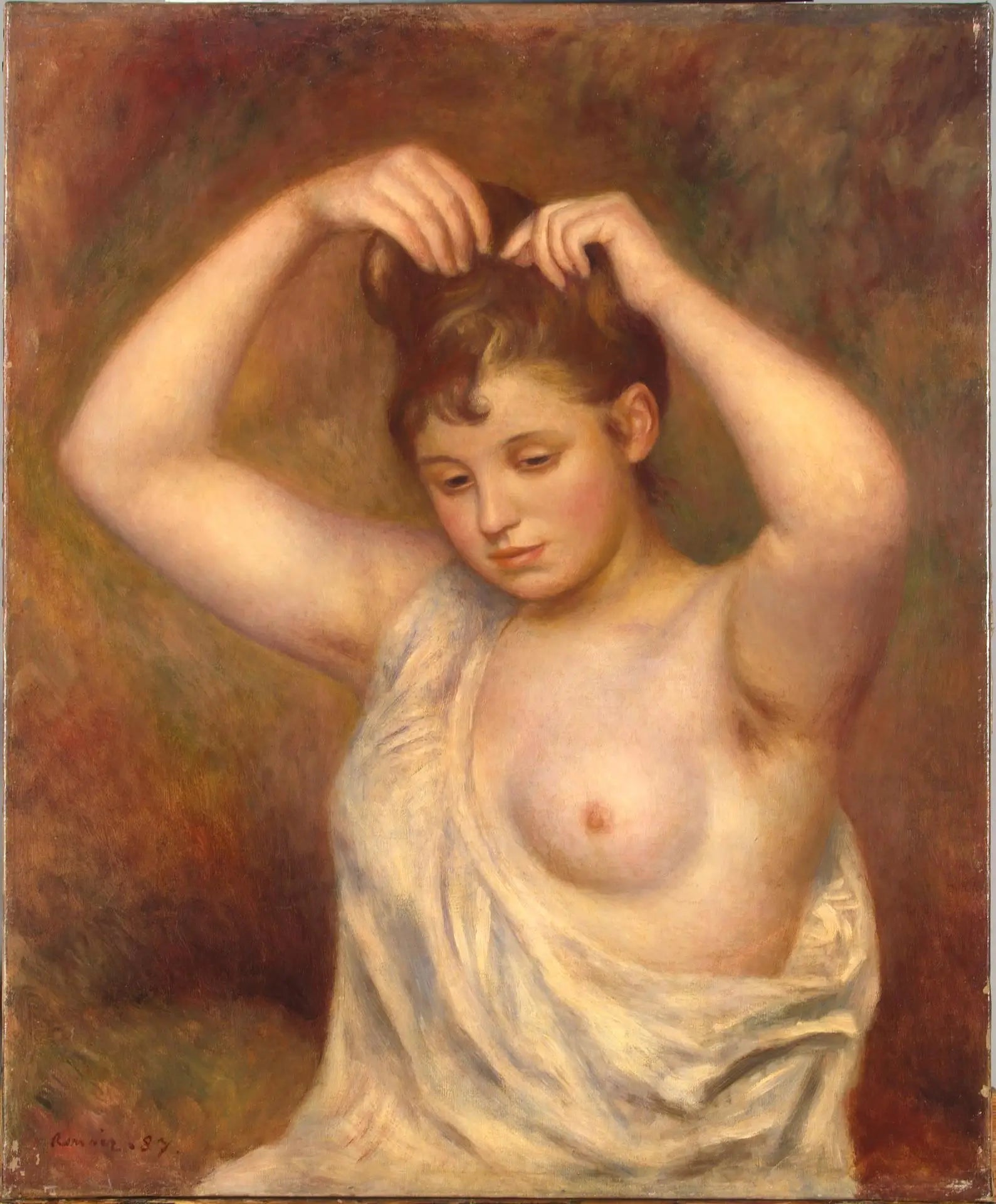 Femme se coiffant - Pierre-Auguste Renoir image 1 reproduction d’œuvre d’art à l’huile