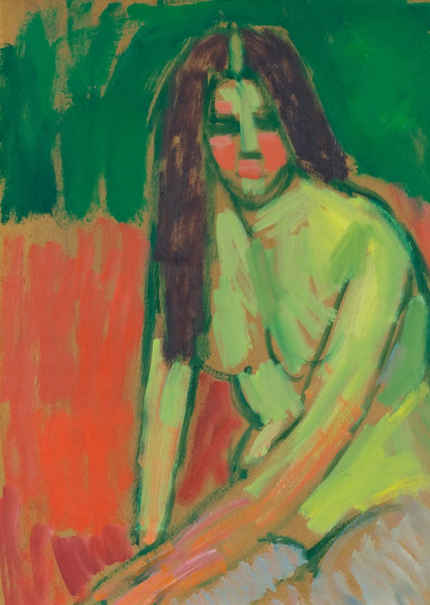 Figure à moitié nue aux cheveux longs assise penchée - Alexej von Jawlensky - Alpha Reproduction