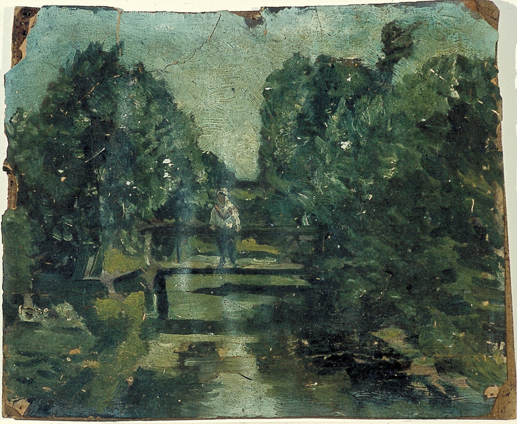 Figuur op brug in bos - Theo van Doesburg image 1 copie peinte à la main à l’huile