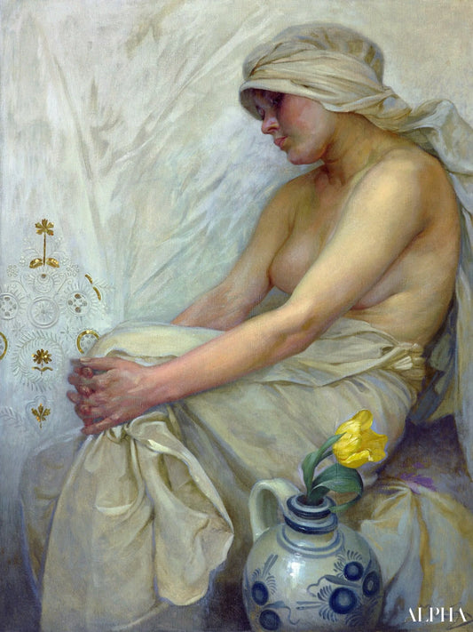 Fille assise - Mucha - Reproductions de tableaux et peintures haut de gamme