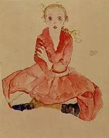 เด็กหญิงนั่ง (Sitzendes Mädchen) - Egon Schiele