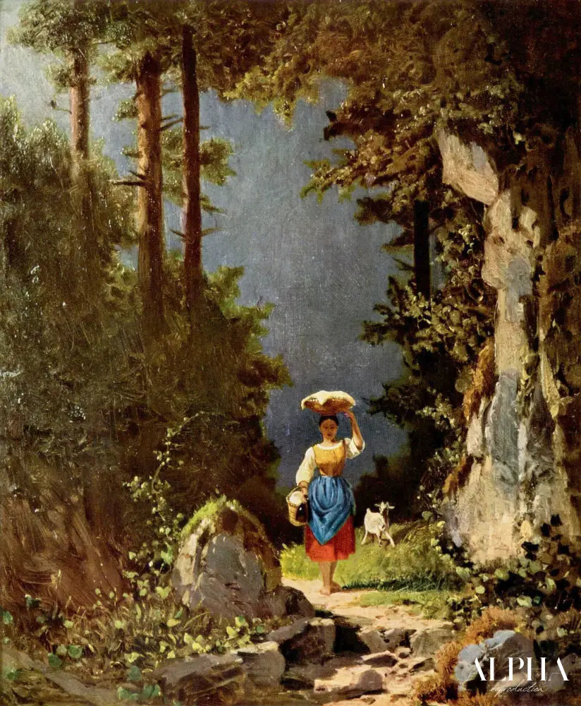 Fille avec une chèvre  - Carl Spitzweg - Reproductions de tableaux et peintures haut de gamme