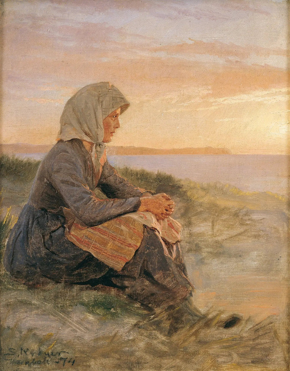 Fille de pêcheur assise, Hornbæk - Peder Severin Krøyer image 1 reproduction de peinture à l’huile
