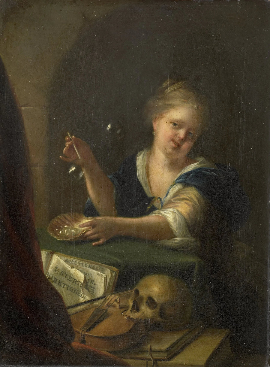 Fille soufflant des bulles dans une nature morte de vanité - Artiste inconnu du Rijksmuseum
