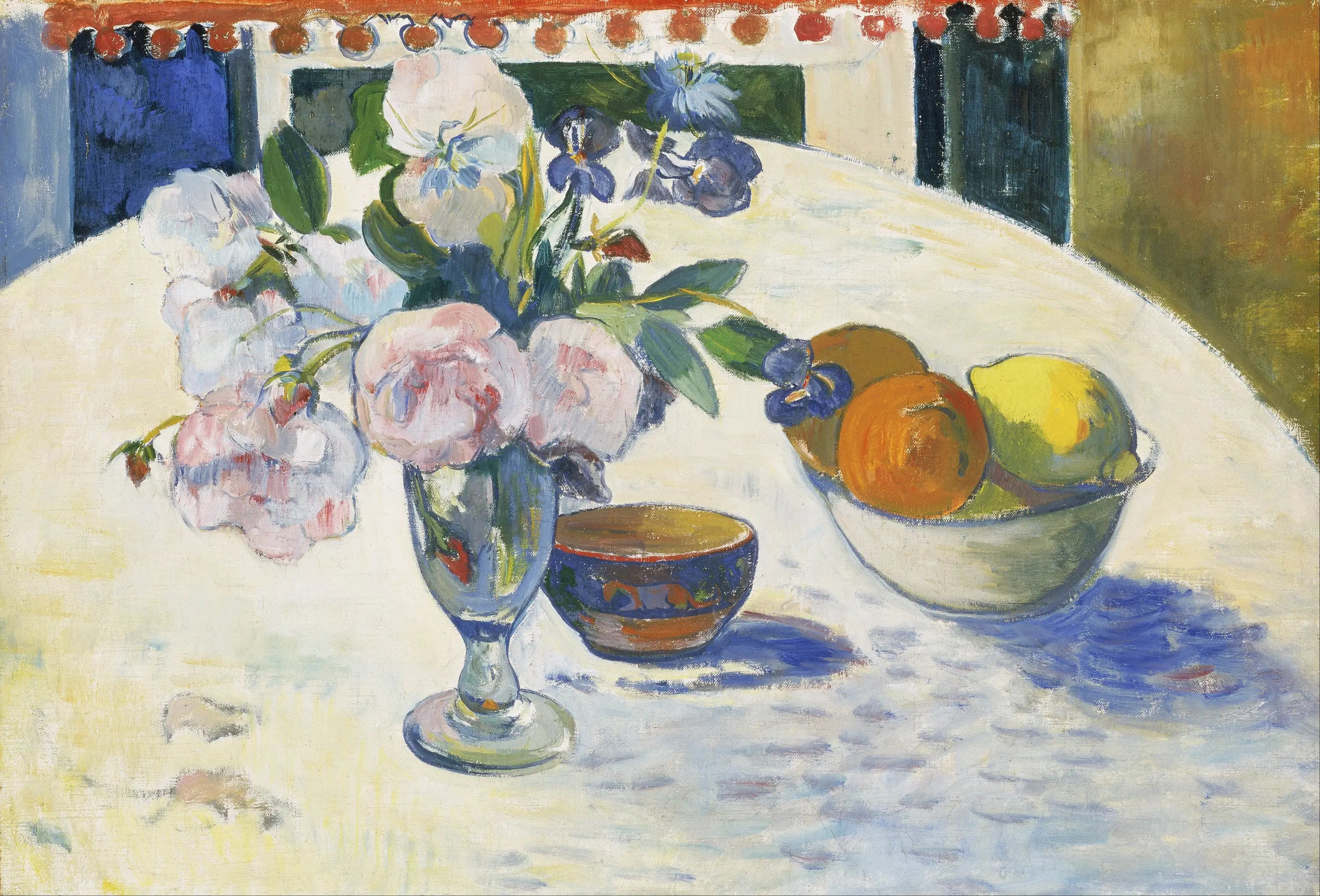 Reproduction du tableau « Fleurs. Iris bleu, oranges et citron - Paul Gauguin » par Alpha Reproduction en peinture à l’huile