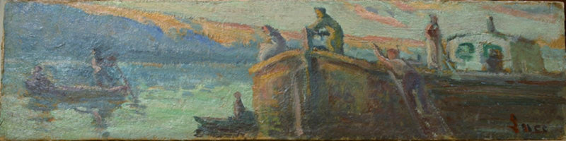 ภาพทิวทัศน์แม่น้ำพร้อมรถเข็นและเด็กทารก - แม็กซิมิลิออง ลูส