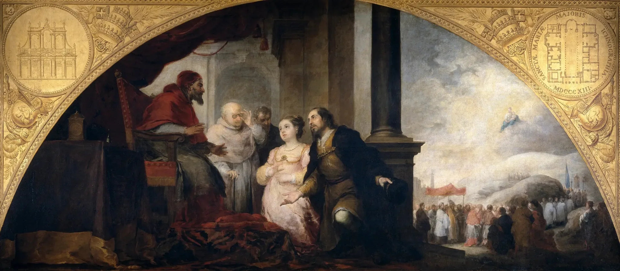 Fondation de Sainte-Marie-Majeure à Rome. Le Patricien raconte son rêve au Pape. - Bartolomé Esteban Murillo image 1 copie de tableau peinte à la main