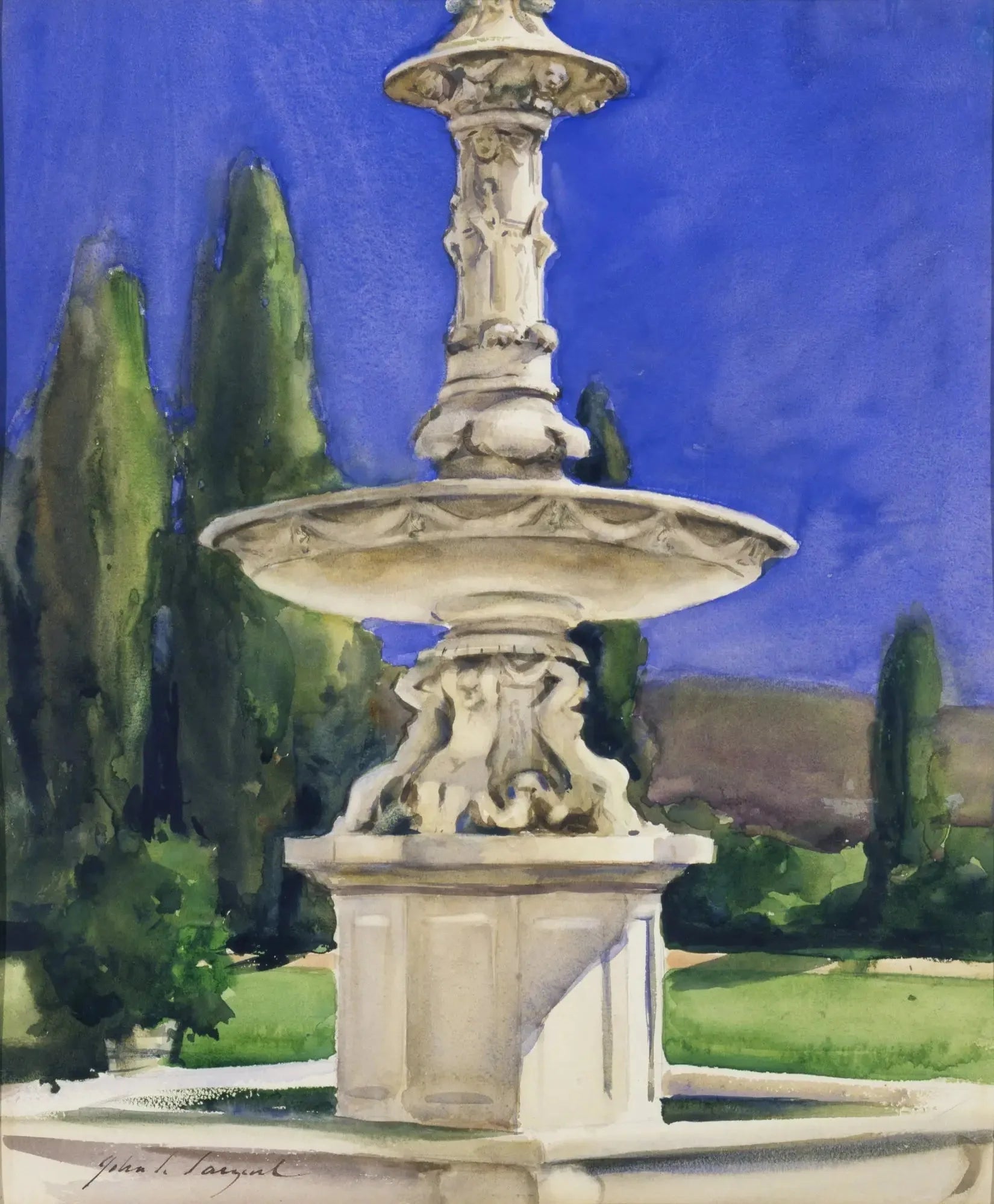 Fontaine de marbre en Italie - John Singer Sargent image 1 reproduction artisanale de tableau
