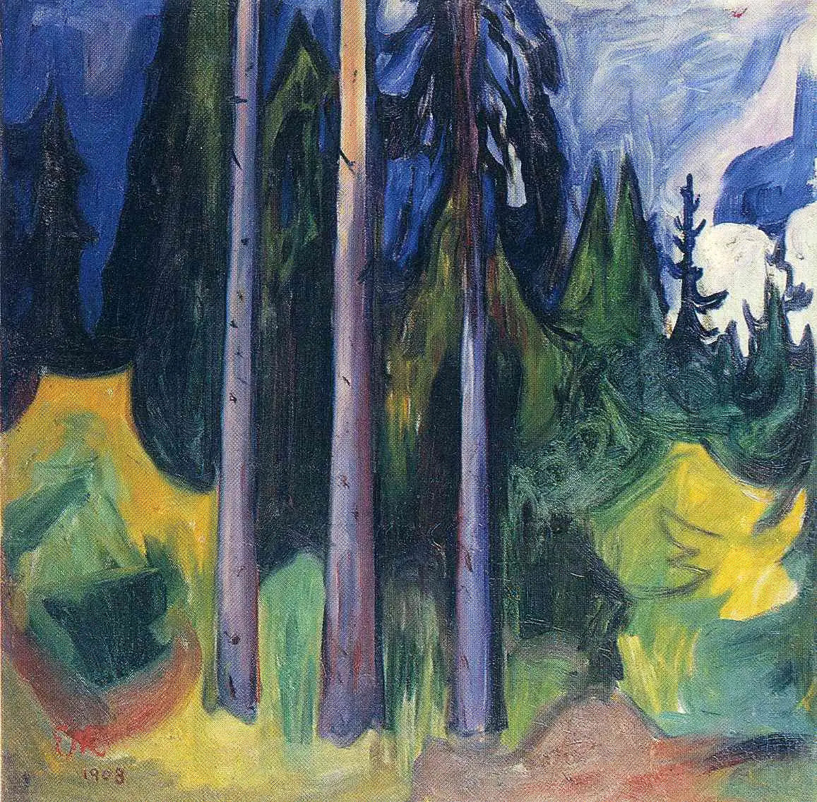 forêt d'épicéas - Edvard Munch image 1 copie peinte à la main à l’huile
