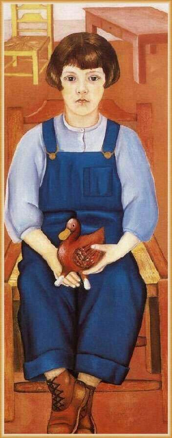 Fillette assise avec un canard - Frida Kahlo