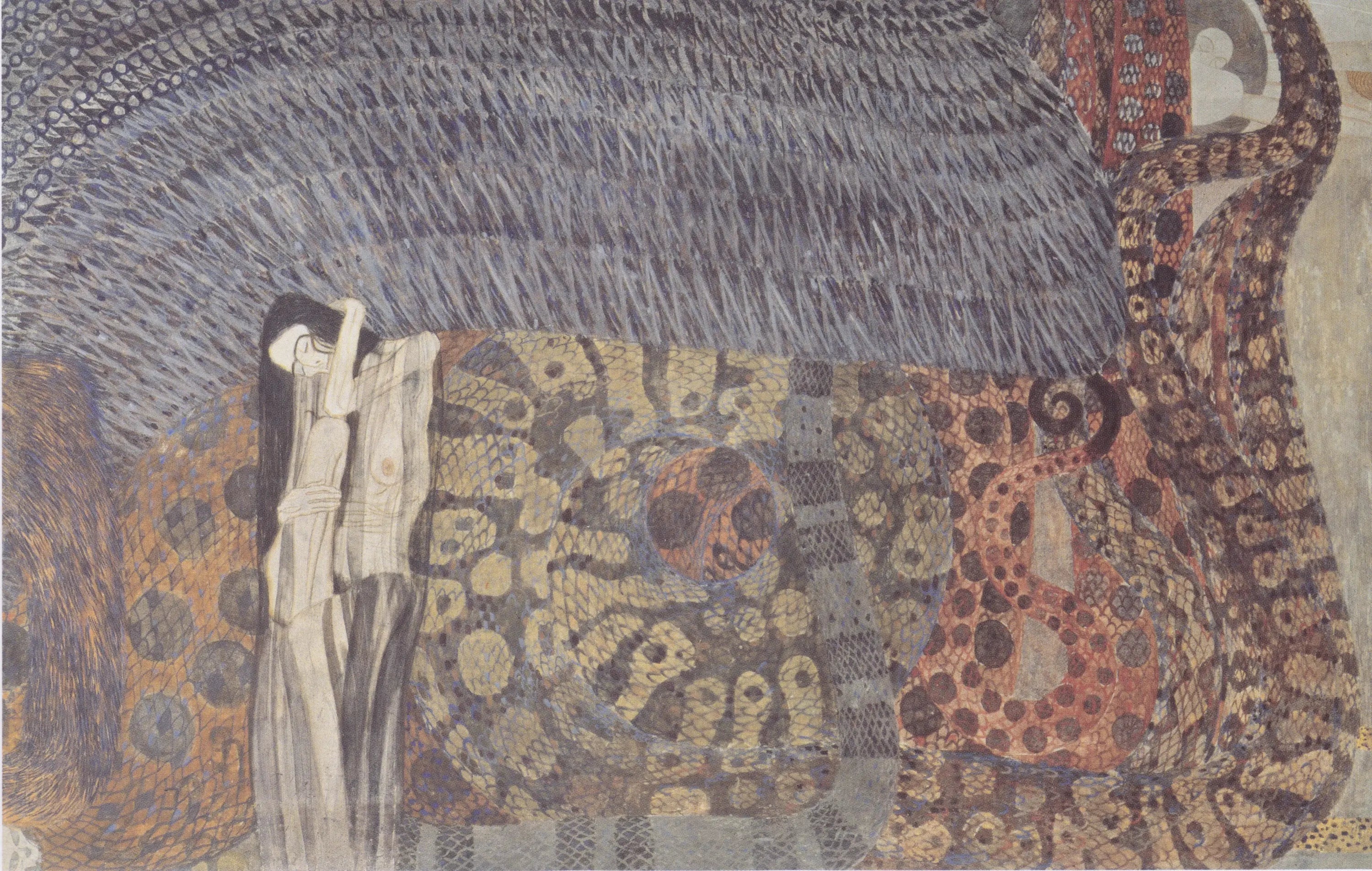 Frise Beethoven (planche 6, mur central) : Les puissances hostiles - Gustav Klimt image 1 copie de tableau peinte à la main
