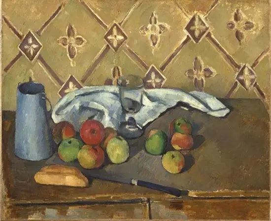 ผลไม้ ผ้าเช็ดหน้า และกล่องนม - Paul Cézanne