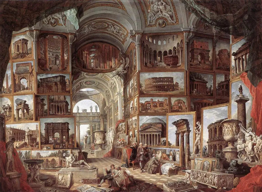 Galerie de vues de la Rome antique - Giovanni Paolo Panini image 1 reproduction artisanale de tableau